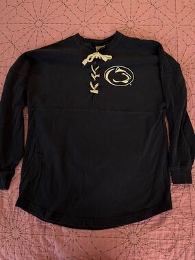 Knights Apparel Penn State Black Long Sleeve Lace-Up Logo Tee with Cream Accents